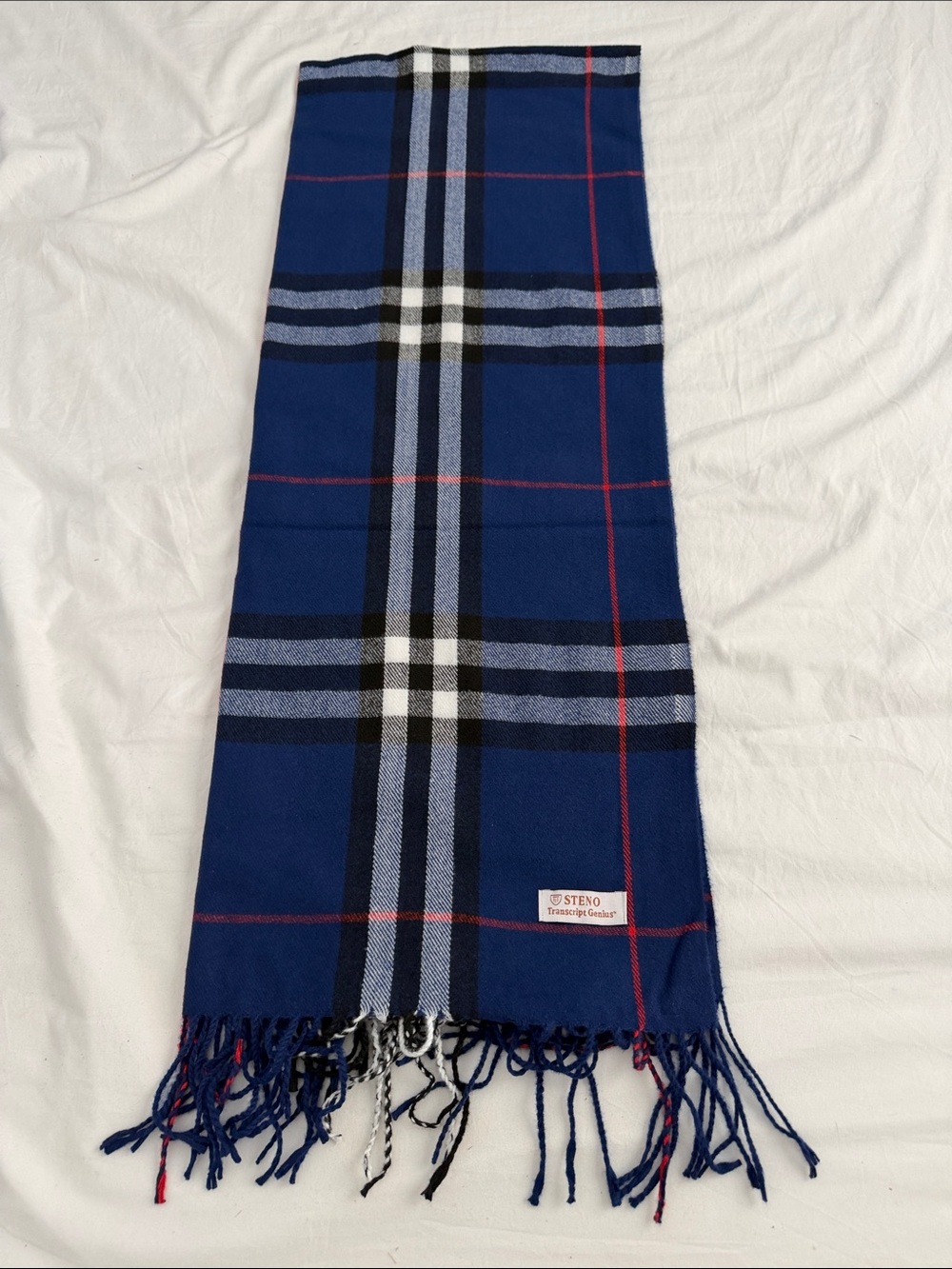 Navy Plaid Fringe Men's Scarf Sweater Accessory - Picture 4 of 4